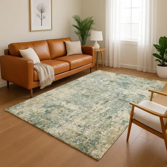 Sage And Beige Abstract Washable Area Rug With UV Protection Photo 4