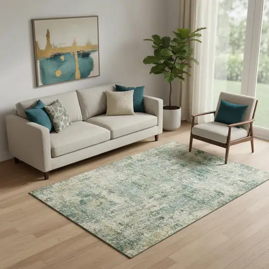 Sage And Beige Abstract Washable Area Rug With UV Protection Photo 2