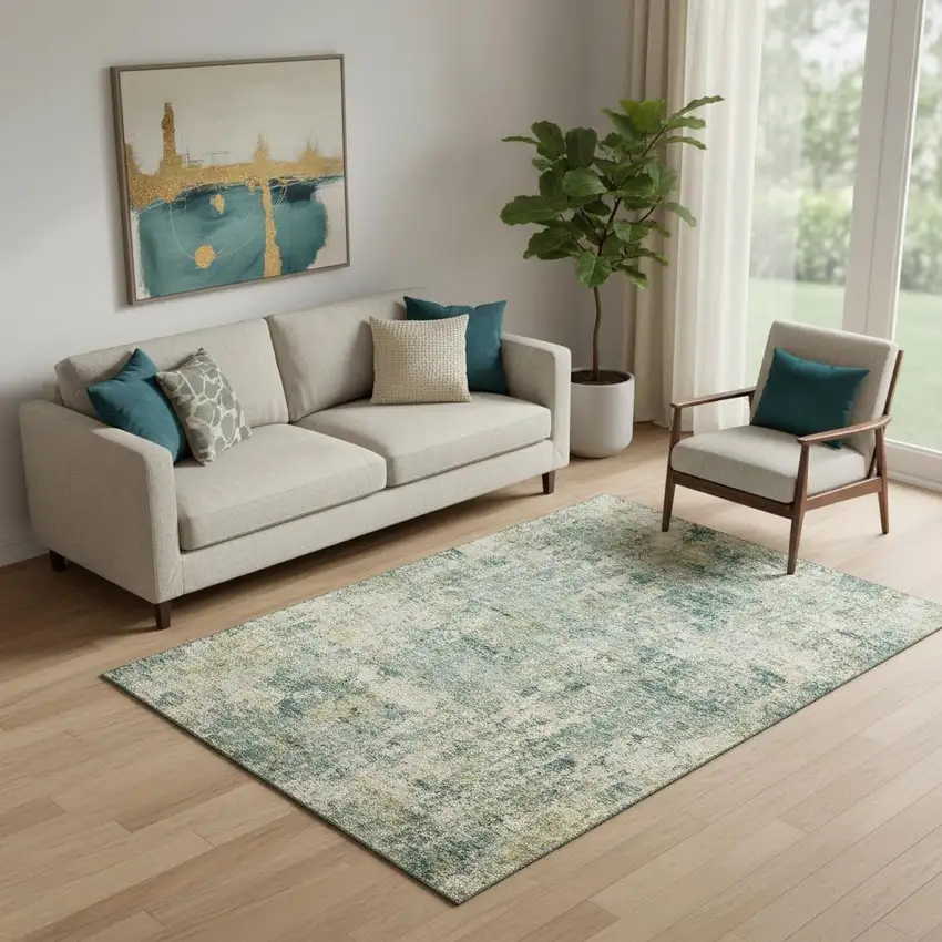 Sage And Beige Abstract Washable Area Rug With UV Protection Photo 2