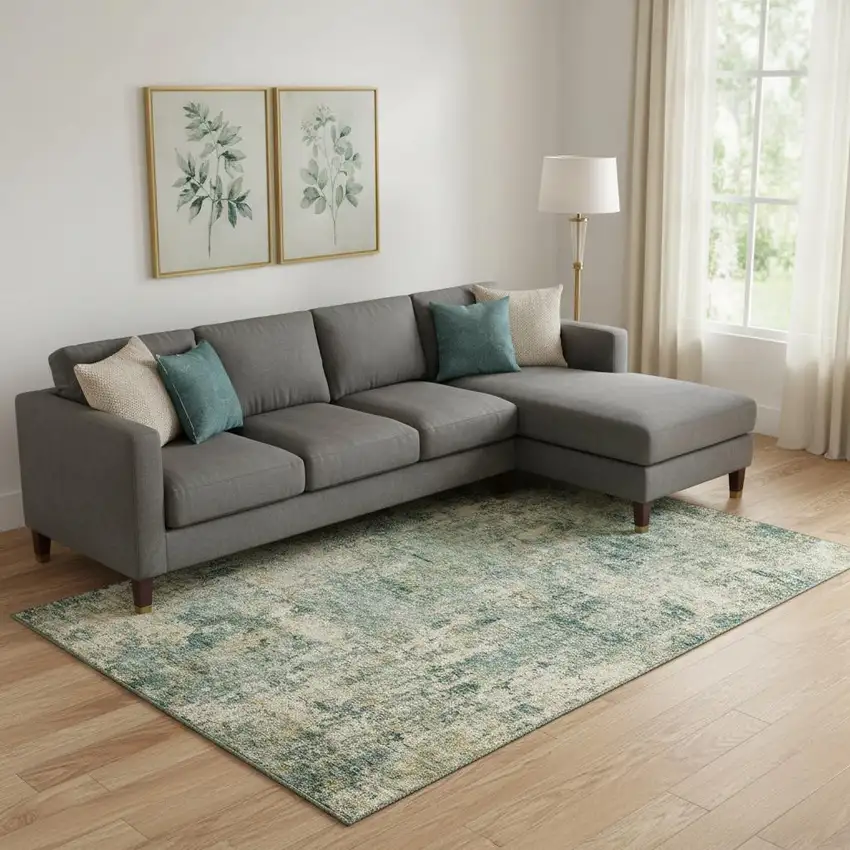 Sage And Beige Abstract Washable Area Rug With UV Protection Photo 2