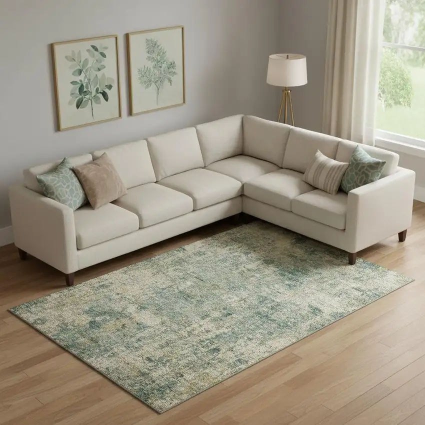 Sage And Beige Abstract Washable Area Rug With UV Protection Photo 2