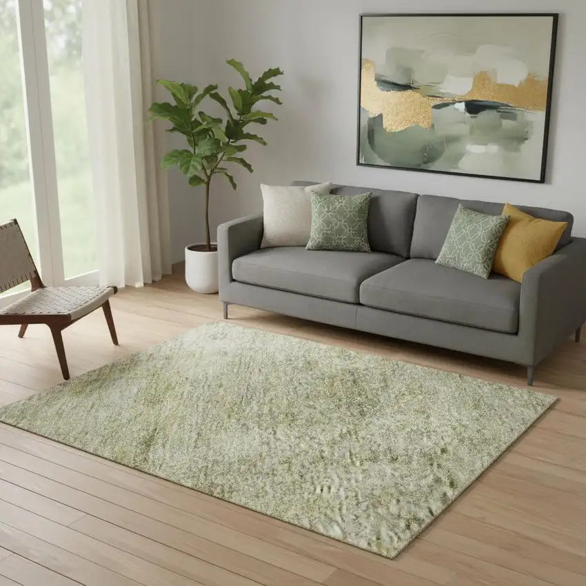 Sage And Beige Abstract Washable Area Rug With UV Protection Photo 2