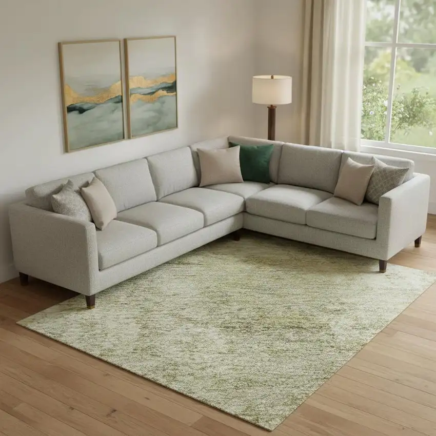 Sage And Beige Abstract Washable Area Rug With UV Protection Photo 2