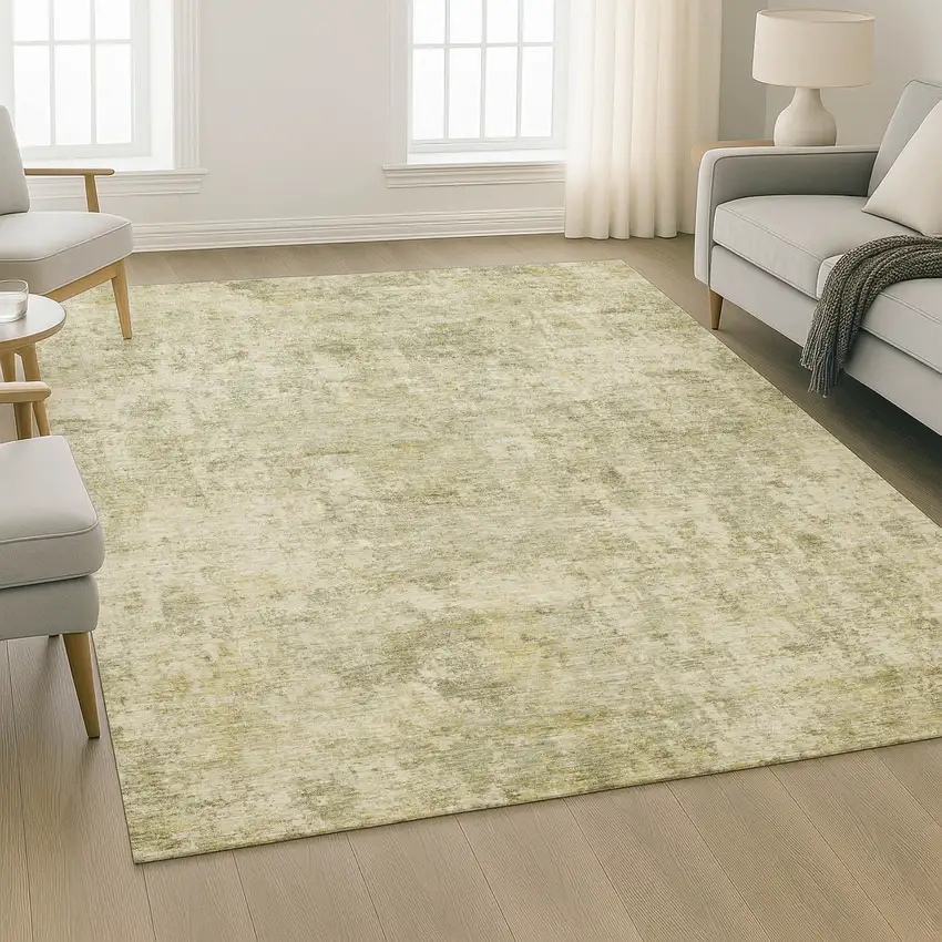 Sage And Beige Abstract Washable Area Rug With UV Protection Photo 5