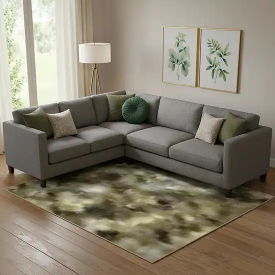 Sage And Beige Abstract Washable Area Rug With UV Protection Photo 2