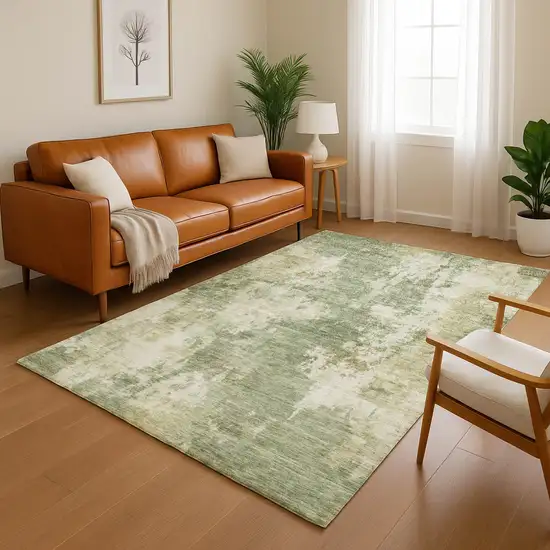 Sage And Beige Abstract Washable Area Rug With UV Protection Photo 3