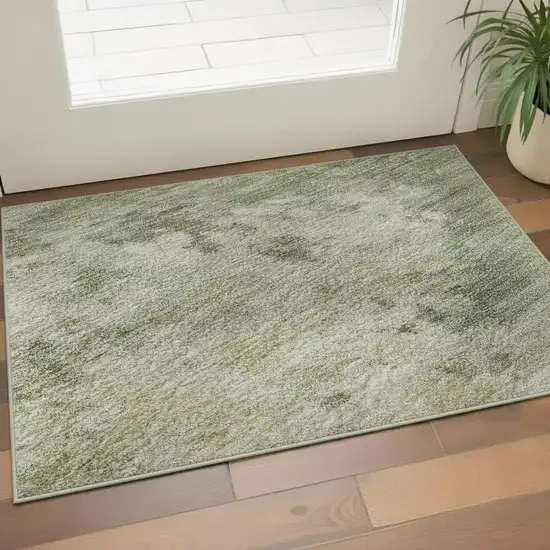 Sage And Beige Abstract Washable Area Rug With UV Protection Photo 2