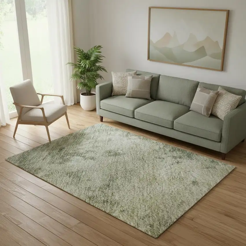 Sage And Beige Abstract Washable Area Rug With UV Protection Photo 2