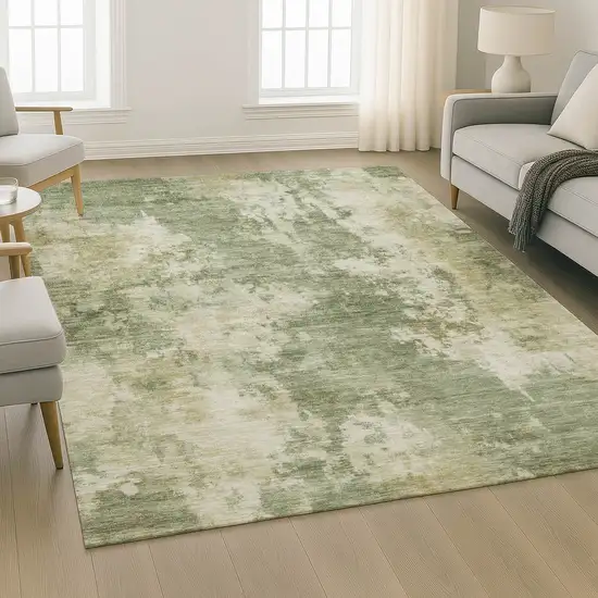 Sage And Beige Abstract Washable Area Rug With UV Protection Photo 5