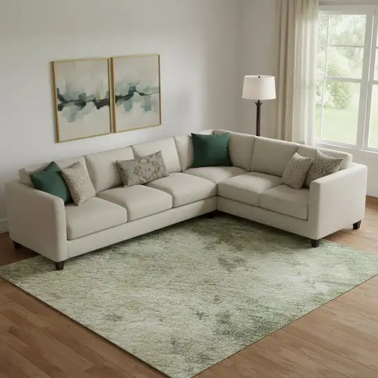 Sage And Beige Abstract Washable Area Rug With UV Protection Photo 2