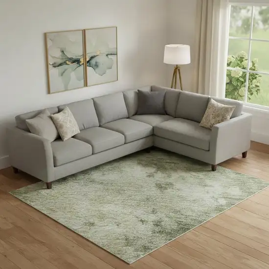Sage And Beige Abstract Washable Area Rug With UV Protection Photo 2