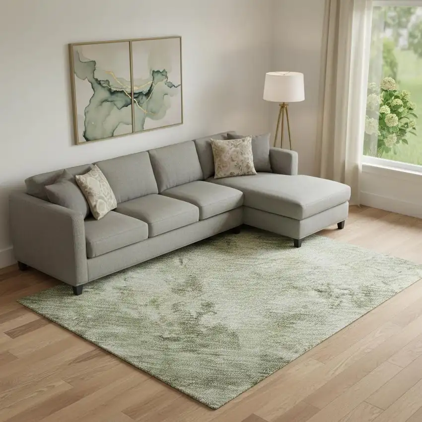 Sage And Beige Abstract Washable Area Rug With UV Protection Photo 2