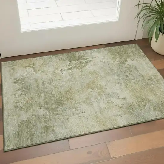 Sage And Beige Abstract Washable Area Rug With UV Protection Photo 2