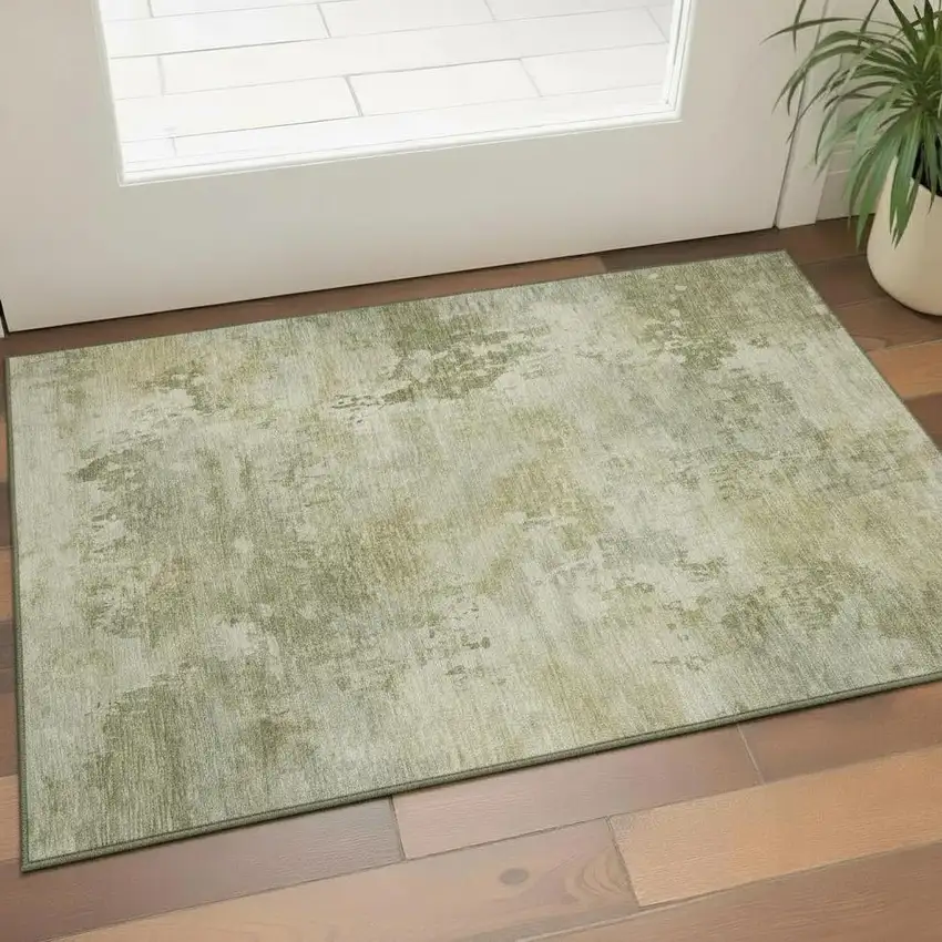 Sage And Beige Abstract Washable Area Rug With UV Protection Photo 2