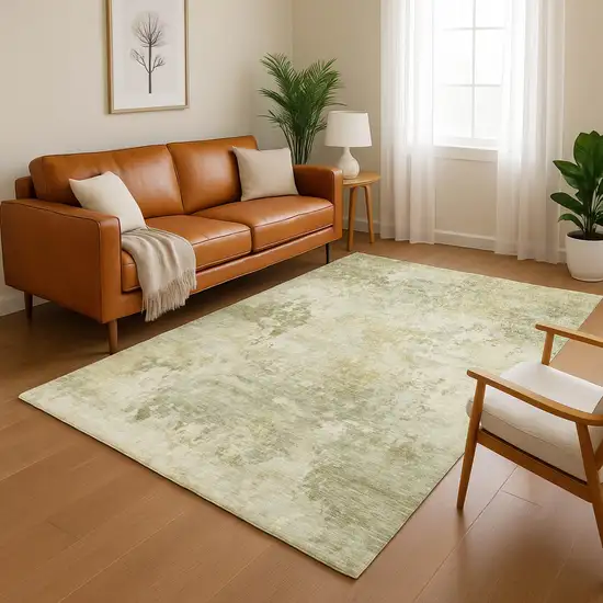 Sage And Beige Abstract Washable Area Rug With UV Protection Photo 5