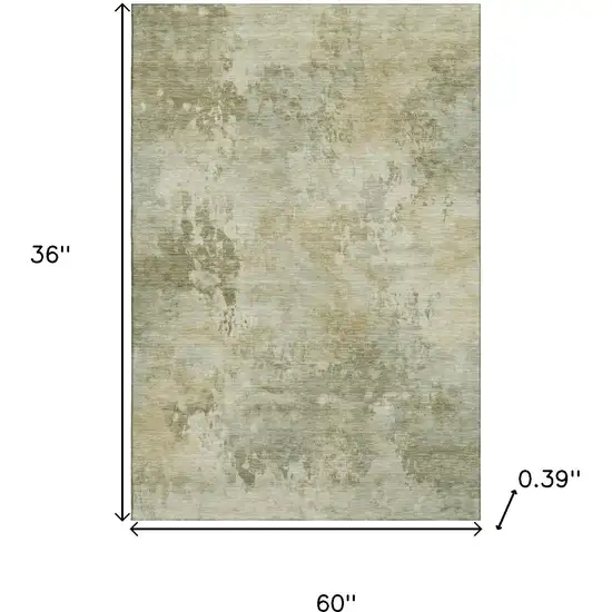 Sage And Beige Abstract Washable Area Rug With UV Protection Photo 9