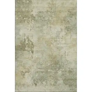 Photo of Sage And Beige Abstract Washable Area Rug With UV Protection