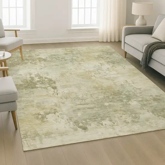 Sage And Beige Abstract Washable Area Rug With UV Protection Photo 6