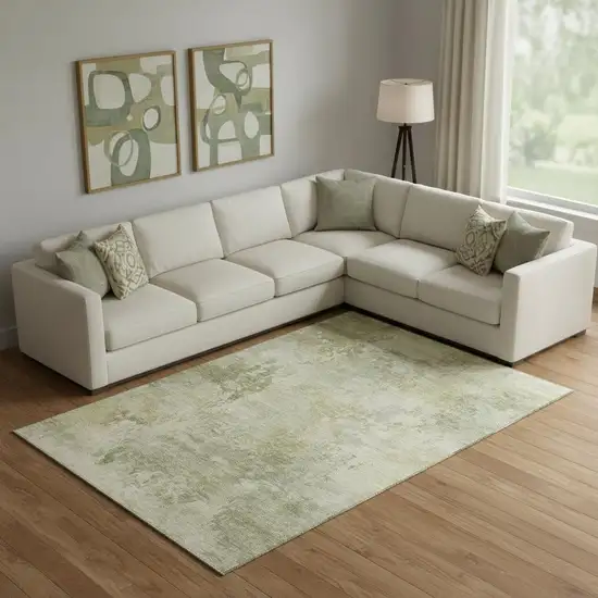 Sage And Beige Abstract Washable Area Rug With UV Protection Photo 2