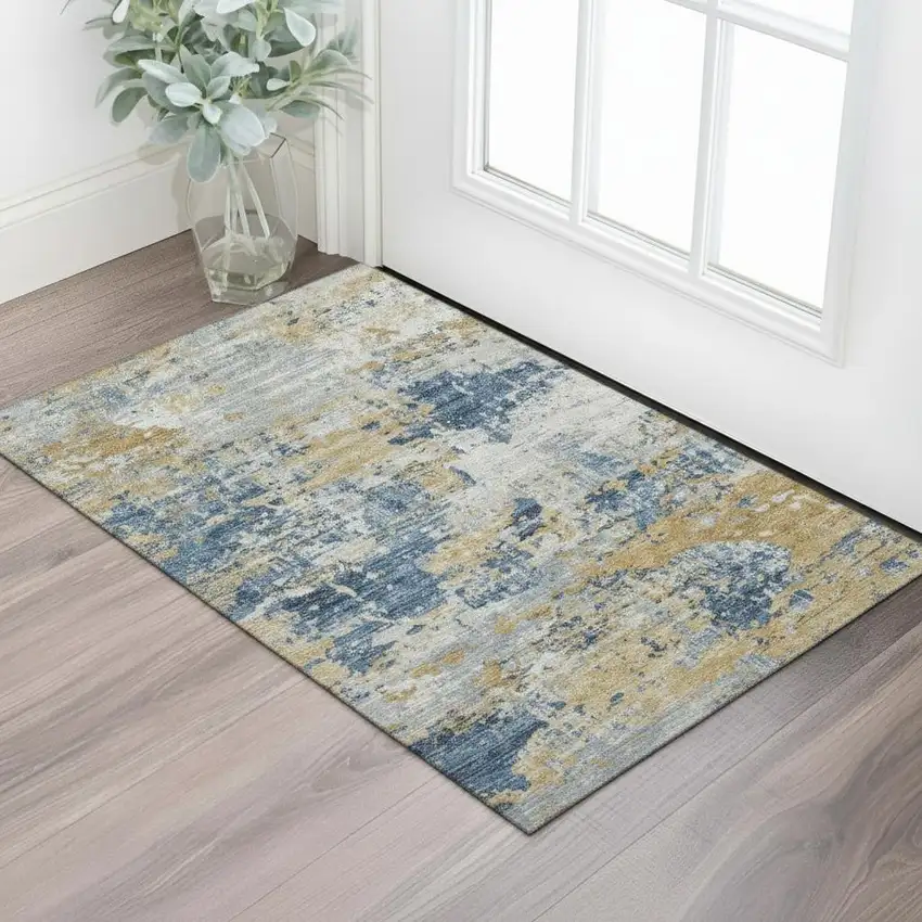 Sage And Beige Abstract Washable Area Rug With UV Protection Photo 2