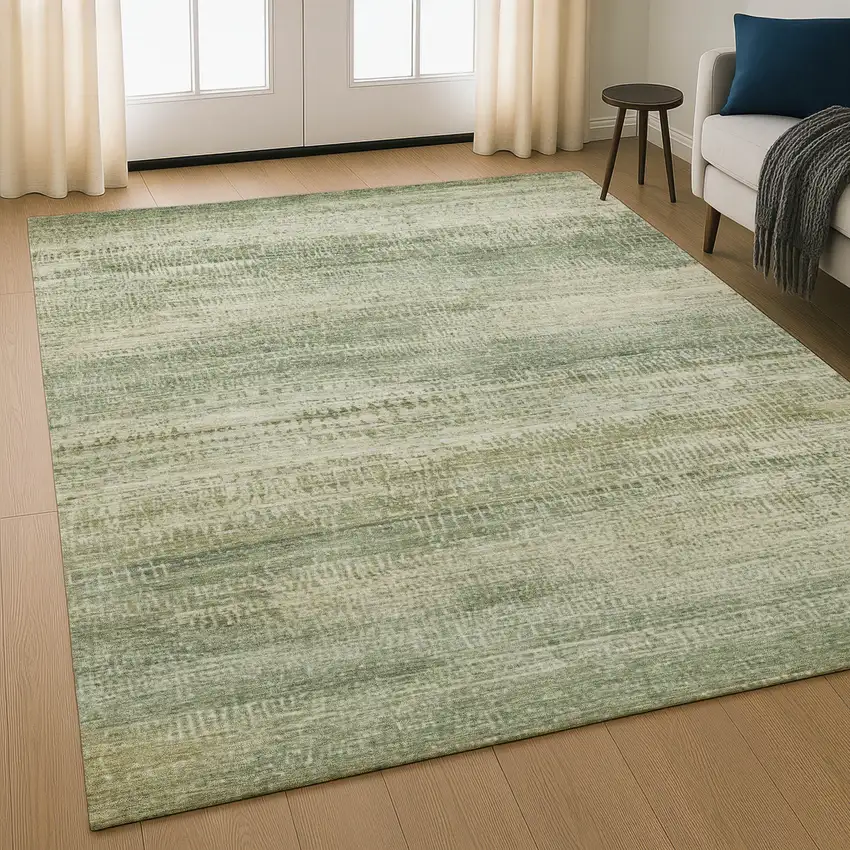 Sage And Beige Abstract Washable Area Rug With UV Protection Photo 4