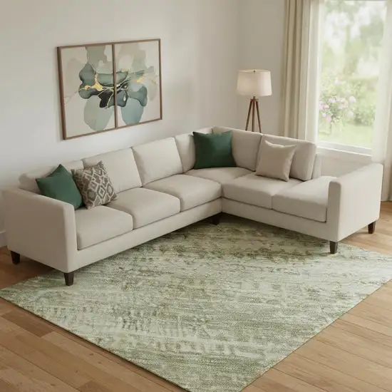 Sage And Beige Abstract Washable Area Rug With UV Protection Photo 2