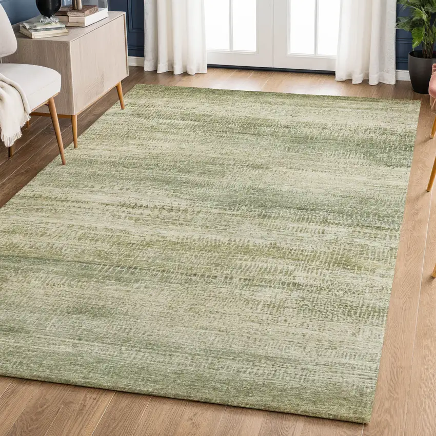 Sage And Beige Abstract Washable Area Rug With UV Protection Photo 5
