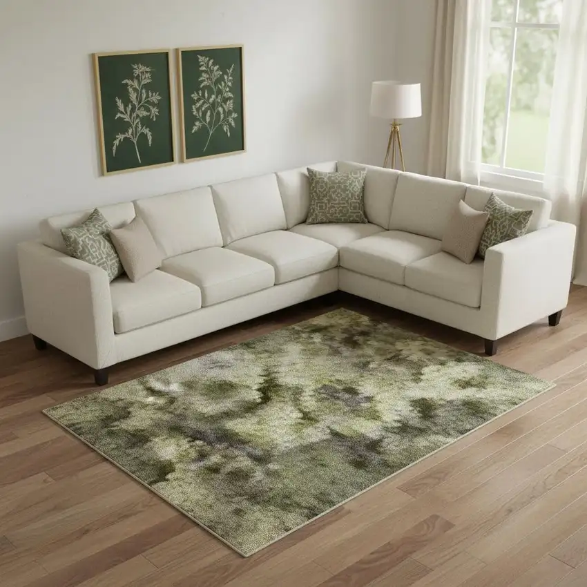 Sage And Beige Abstract Washable Area Rug With UV Protection Photo 2