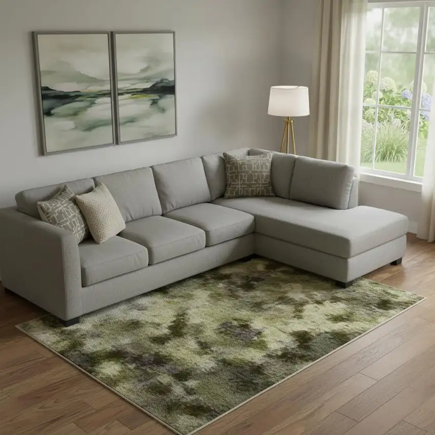 Sage And Beige Abstract Washable Area Rug With UV Protection Photo 2