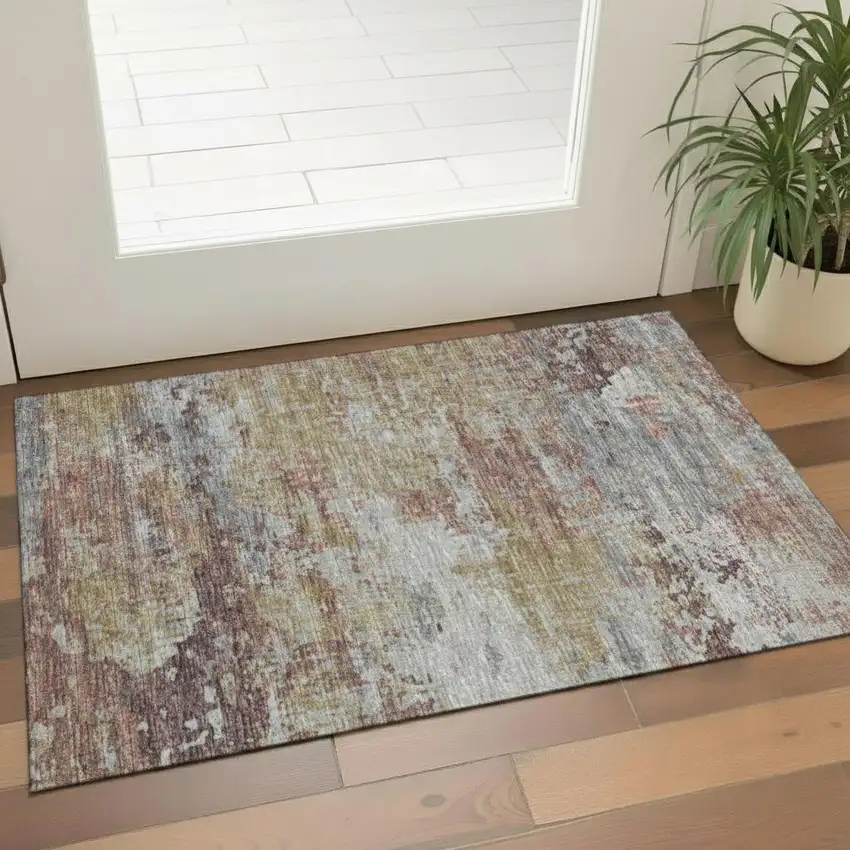 Sage And Beige Abstract Washable Area Rug With UV Protection Photo 2