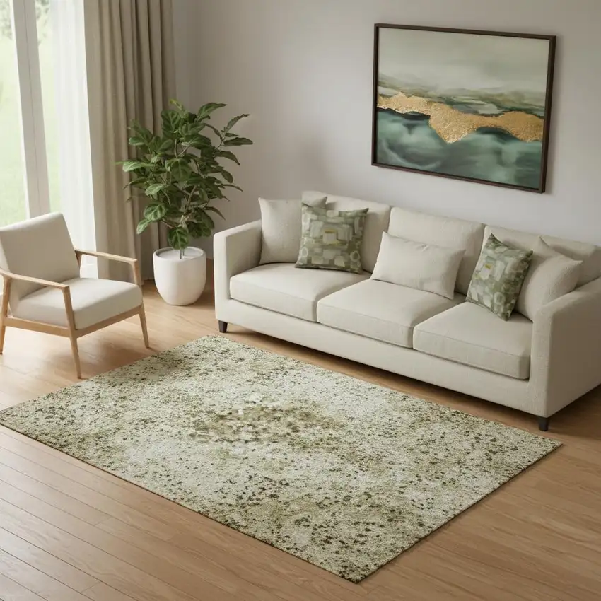 Sage And Beige Abstract Washable Area Rug With UV Protection Photo 1