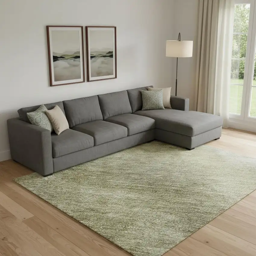 Sage And Beige Abstract Washable Area Rug With UV Protection Photo 2