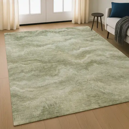 Sage And Beige Abstract Washable Area Rug With UV Protection Photo 4