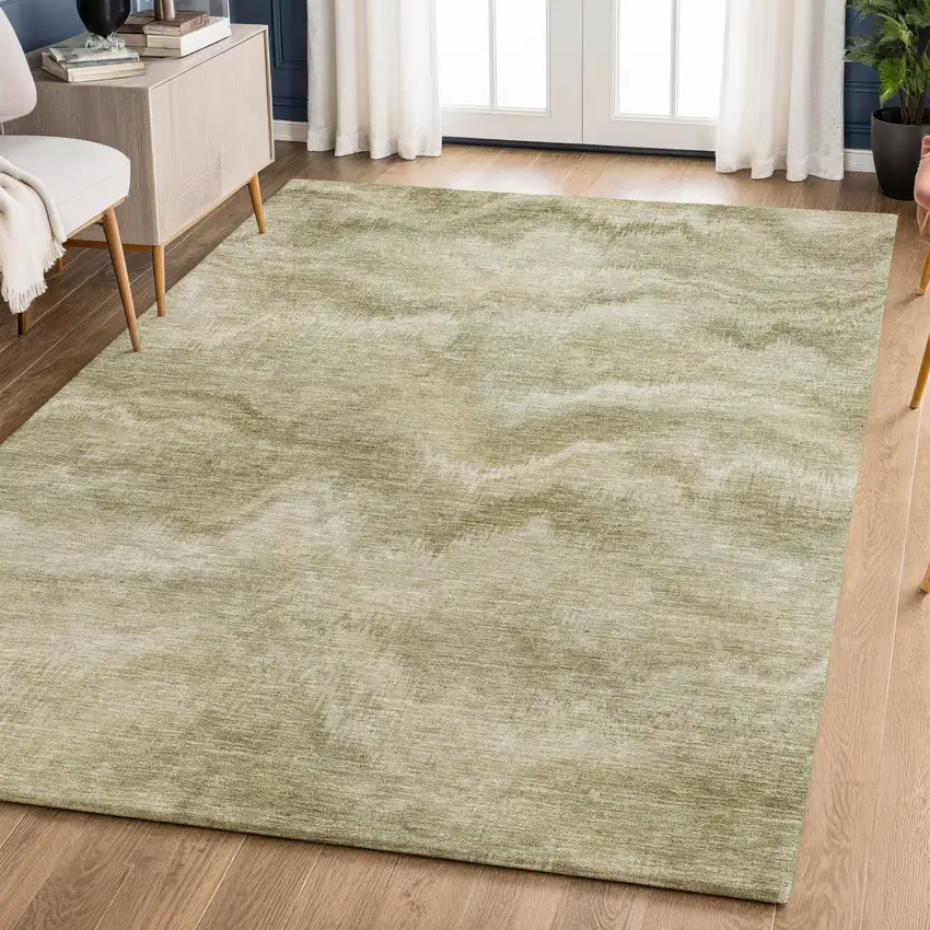 Sage And Beige Abstract Washable Area Rug With UV Protection Photo 5