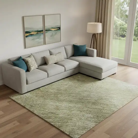 Sage And Beige Abstract Washable Area Rug With UV Protection Photo 2