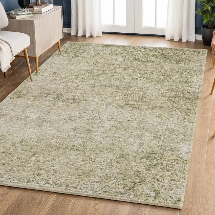 Sage And Beige Abstract Washable Area Rug With UV Protection Photo 2