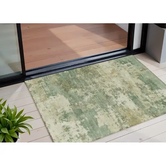 Sage And Beige Abstract Washable Indoor Outdoor Area Rug Photo 1