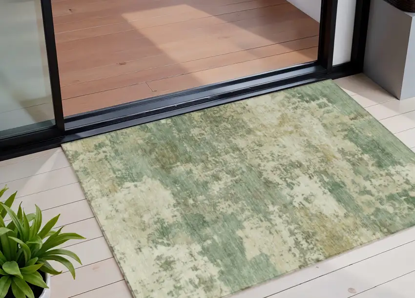 Sage And Beige Abstract Washable Indoor Outdoor Area Rug Photo 1