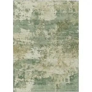 Photo of Sage And Beige Abstract Washable Indoor Outdoor Area Rug