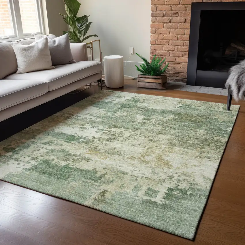 Sage And Beige Abstract Washable Indoor Outdoor Area Rug Photo 6