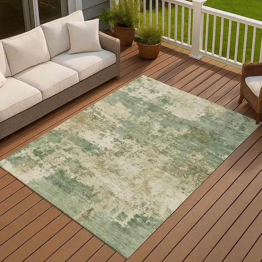 Sage And Beige Abstract Washable Indoor Outdoor Area Rug Photo 4