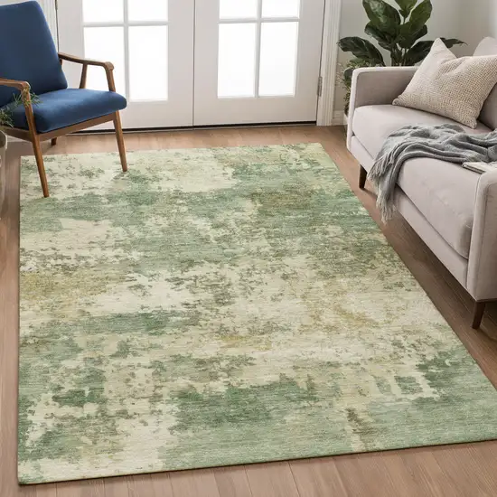 Sage And Beige Abstract Washable Indoor Outdoor Area Rug Photo 5