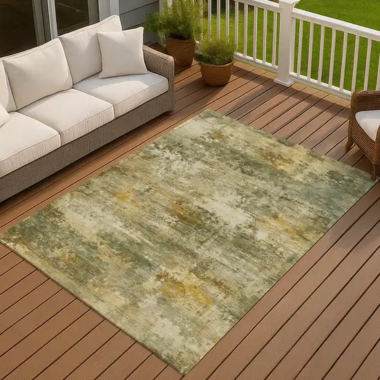 Sage And Beige Abstract Washable Indoor Outdoor Area Rug Photo 2