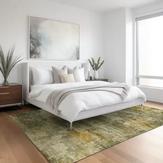 Sage And Beige Abstract Washable Indoor Outdoor Area Rug Photo 4