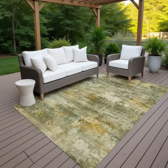 Sage And Beige Abstract Washable Indoor Outdoor Area Rug Photo 5