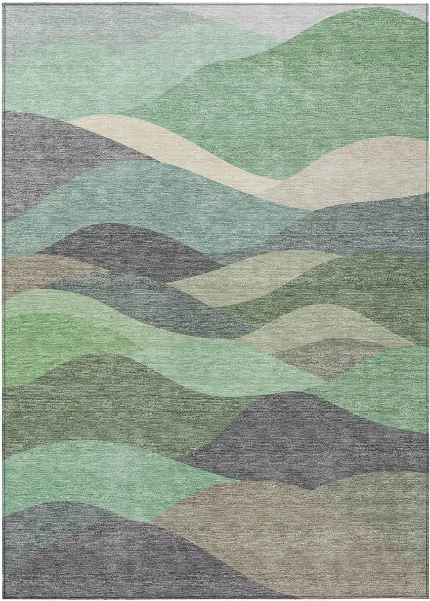 Sage And Beige Abstract Washable Indoor Outdoor Area Rug Photo 7