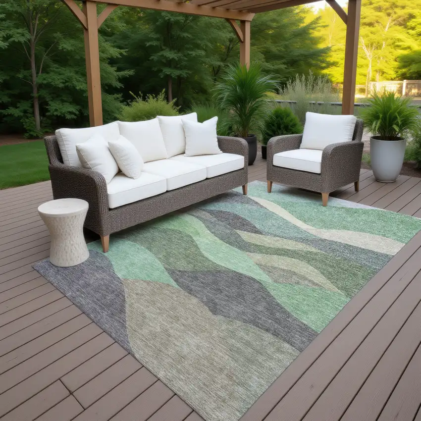 Sage And Beige Abstract Washable Indoor Outdoor Area Rug Photo 6