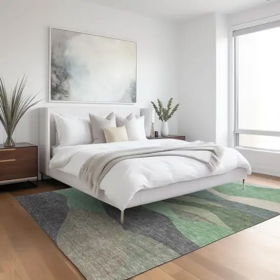 Sage And Beige Abstract Washable Indoor Outdoor Area Rug Photo 5