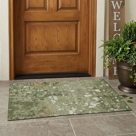 Sage And Beige Abstract Washable Indoor Outdoor Area Rug Photo 1