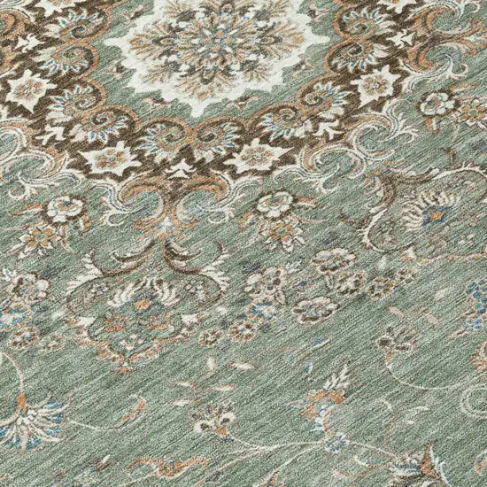 Sage And Beige Floral Medallion Washable Indoor Outdoor Area Rug Photo 6